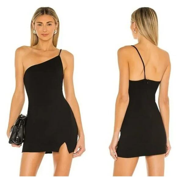 Lovers + Friends Keely One Shoulder Mini Dress Jersey Slit Bodycon, Black - Picture 15 of 15